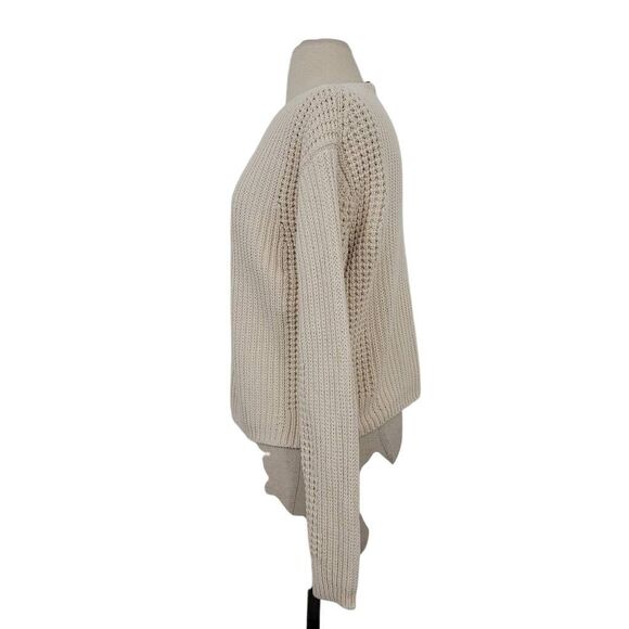 Vince Italian Cotton Waffle Stitch Sweater Sz S Beige Cream Thick Minimalist - Picture 7 of 11